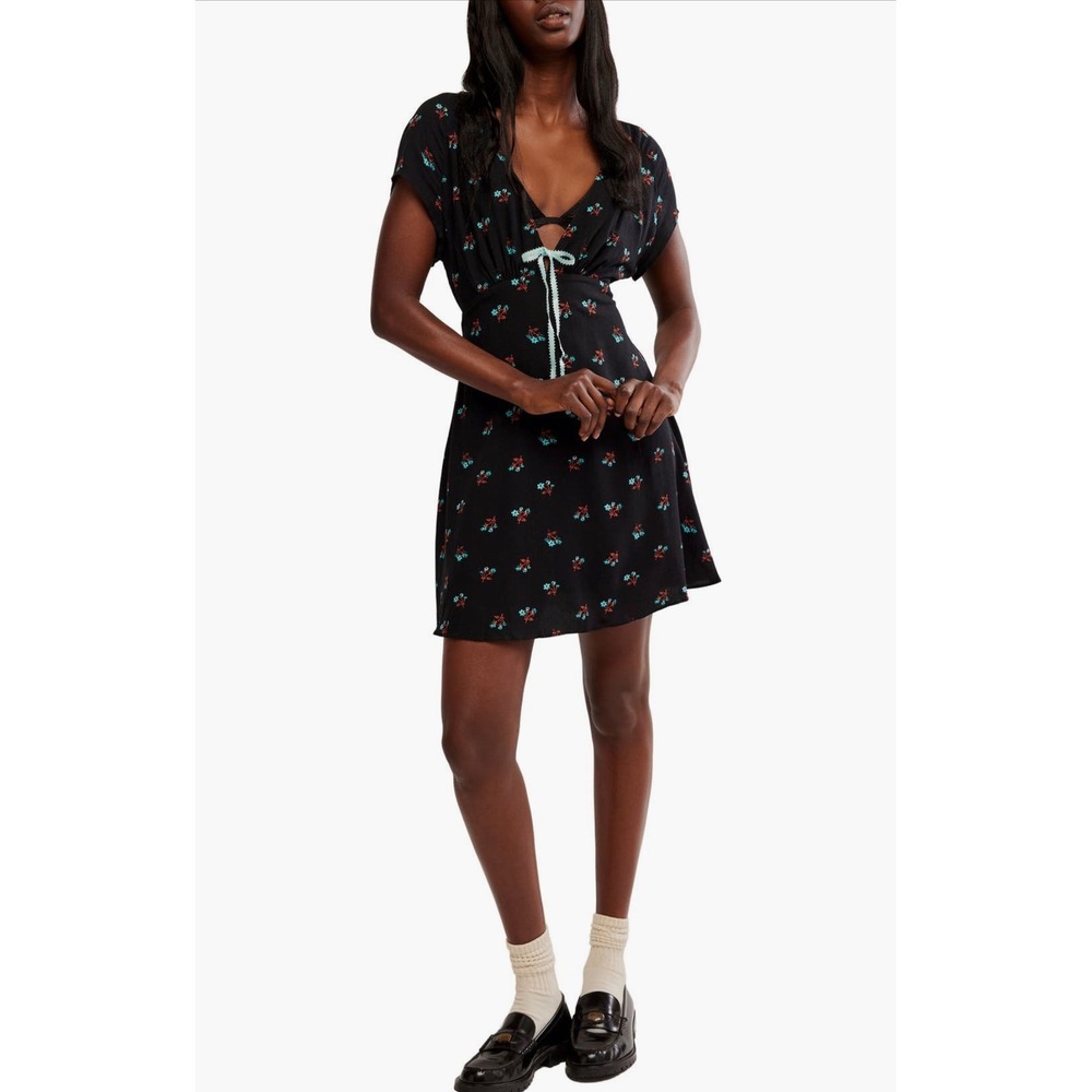 NWT Free People Everyones Favorite Mini Dress in Black Combo Size Large‎